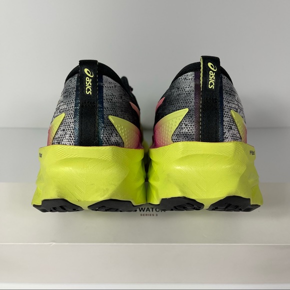 ASICS NOVABLAST 2 WOMENS RUNNING SHOES SIZE 9 BLACK YELLOW PURPLE PINK USED - Picture 3 of 10